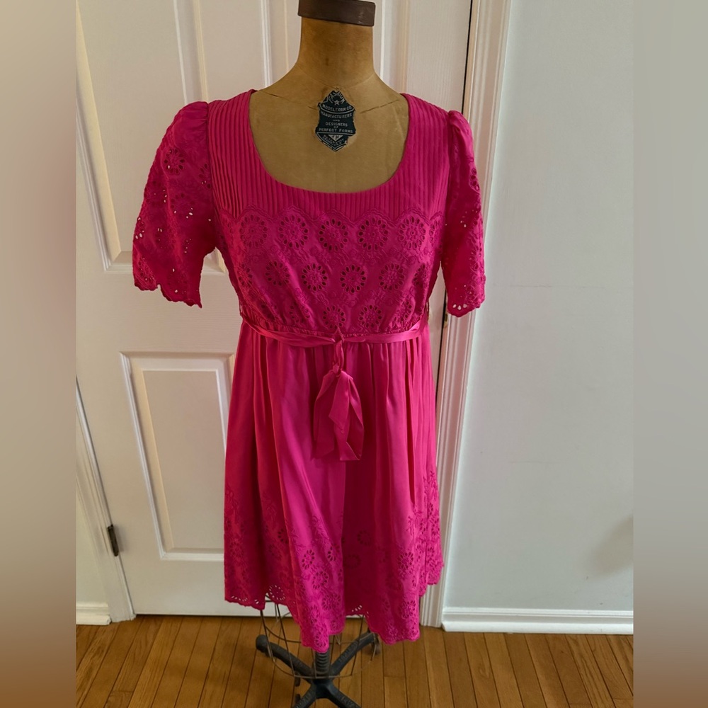 Betsey Johnson Hot Pink Silk Eyelet Dress